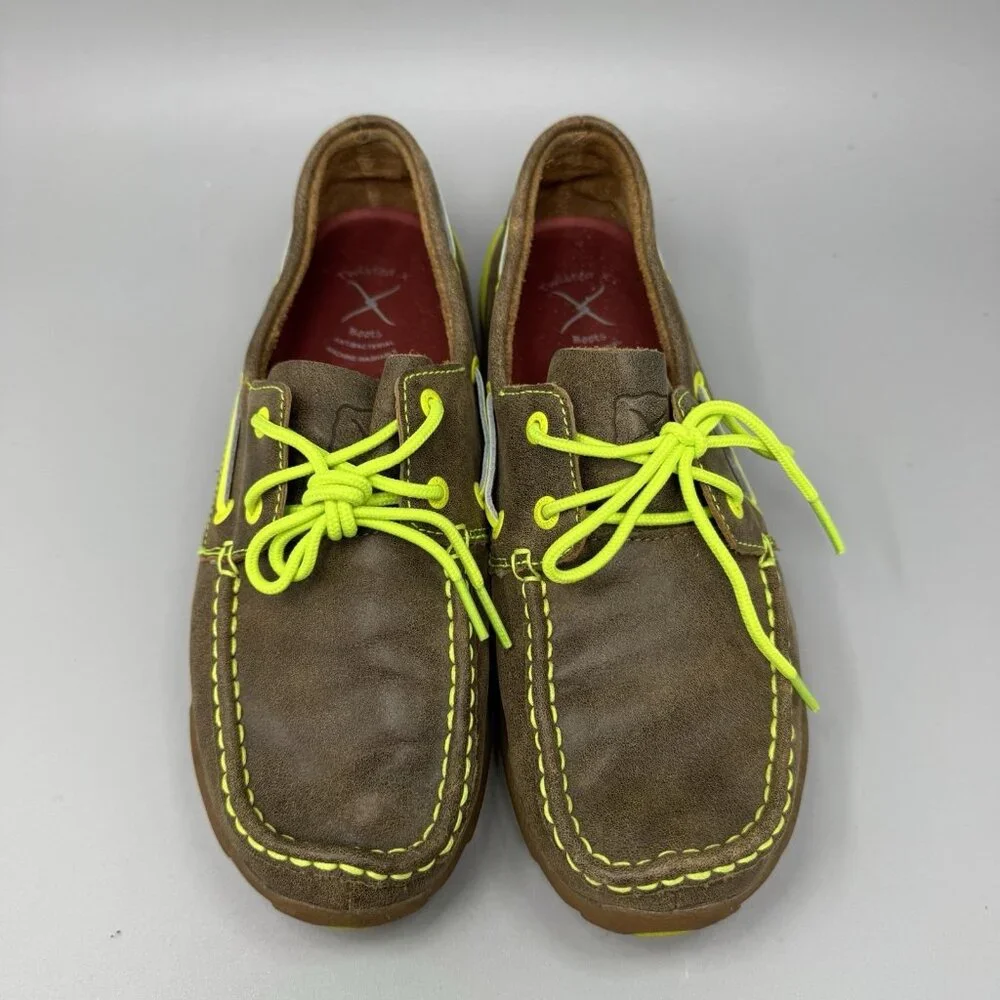 Twisted X Ladies Bomber Neon Yellow Driving Mocs Boat Shoes WDM0010 Size 9.5M